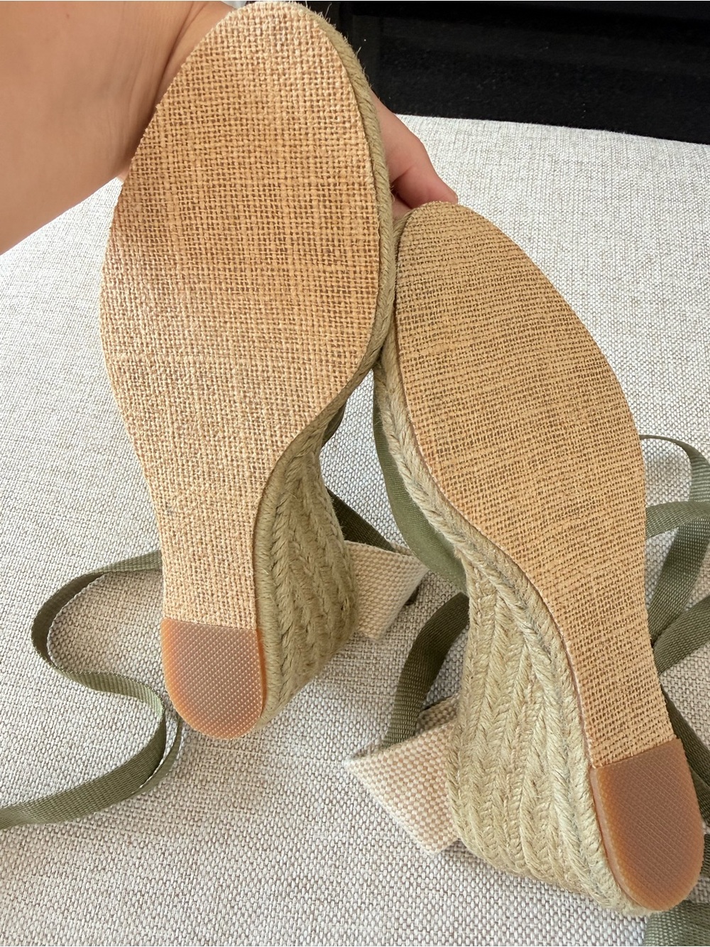Tommy Hilfiger Olive Green and Cream Espadrille Wedge Sandals - Picture 5 of 6